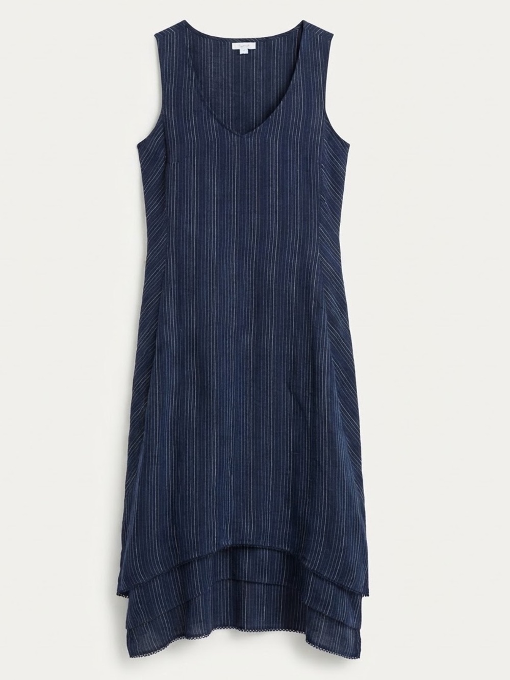 J.Jill Love Linen Navy Blue Pinstripe Sleeveless Midi Dress Size Small